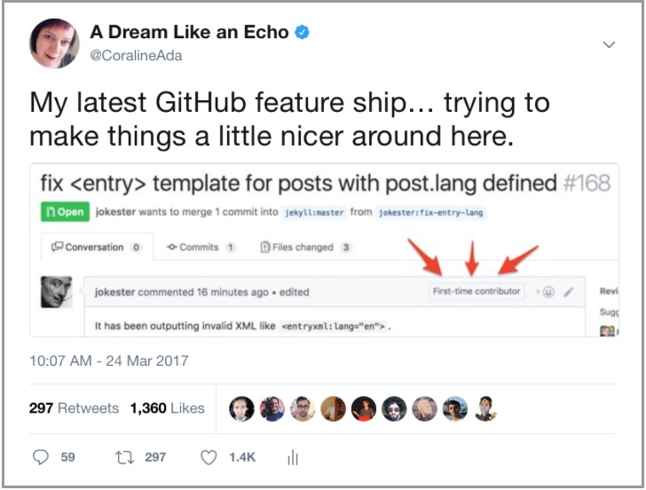 Tweet announcing the new contributor badge feature